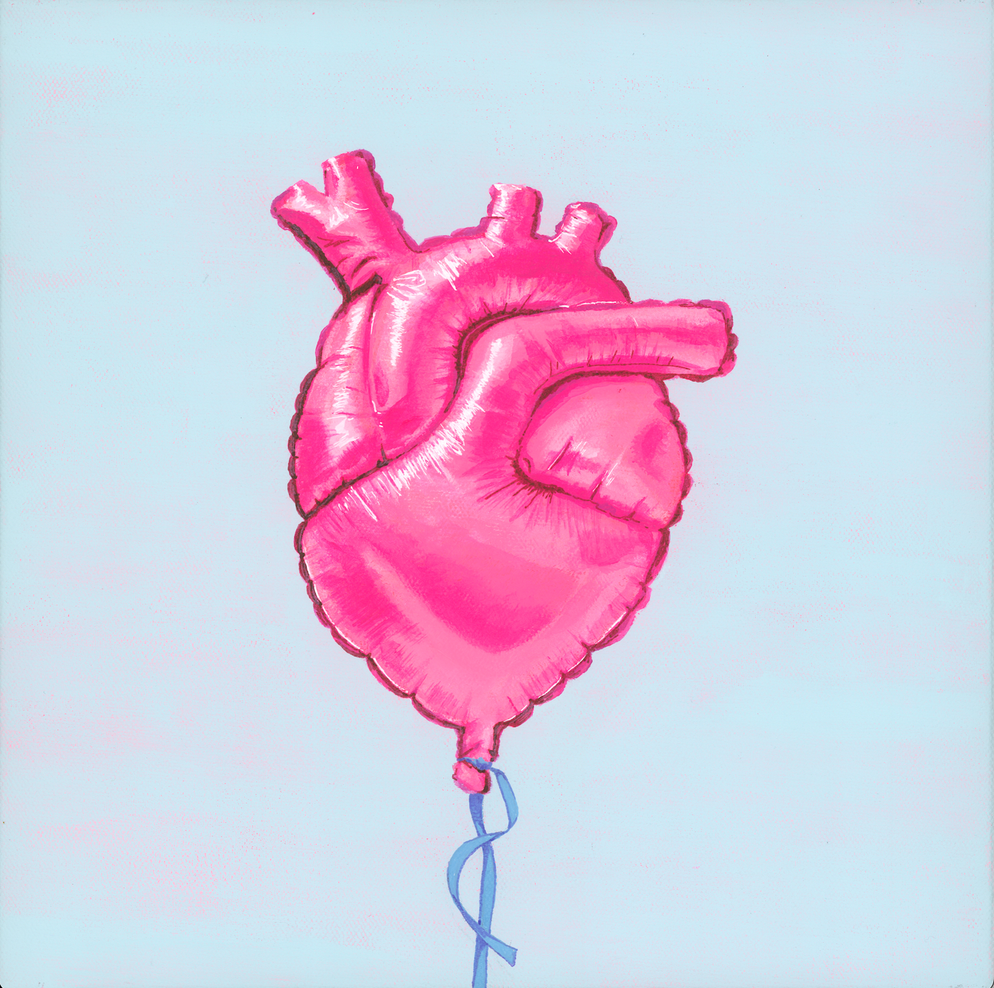 Pink heart-shaped balloon against a light blue background