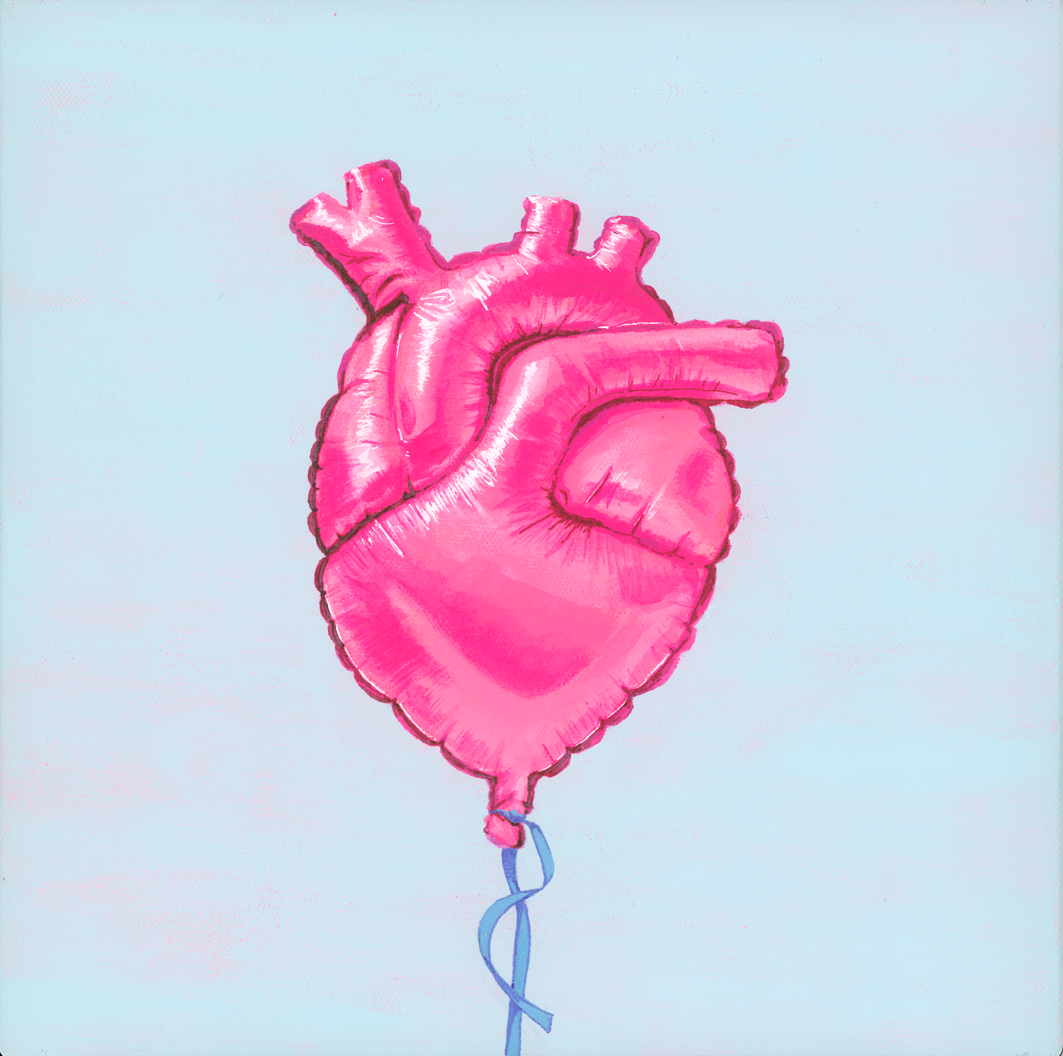 Pink heart-shaped balloon against a light blue background